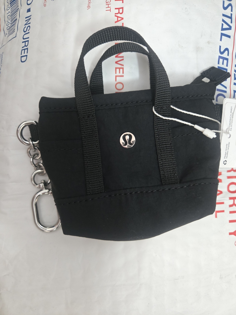 lululemon athletica Black Mini Tote Keychain Pouch with Silver Hardware